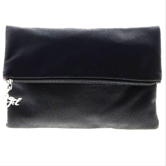 Victoria's Secret Angel Black Faux Leather Foldover Clutch 10.25"L 11.5"H 4.25"D - Picture 5 of 16